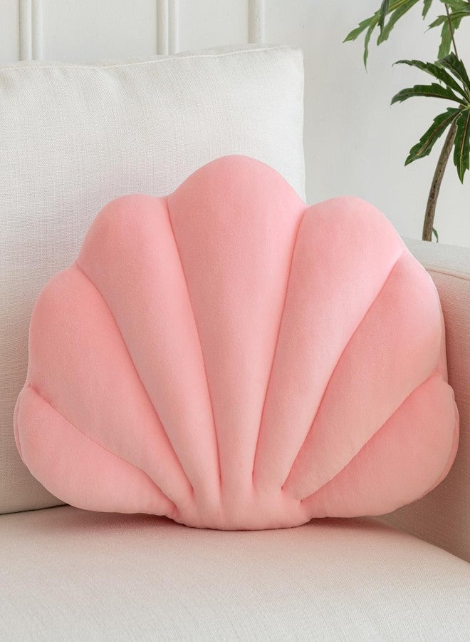 ZCNYCLAM وسادة ZCNYCLAM على شكل صدفة، وسائد زينة مخملية على شكل صدفة للأريكة والسرير، وسائد ديكور شاطئية لطيفة على شكل صدفة لغرفة النوم وغرفة المعيشة (13 × 10 بوصة، وردي) - Image 1