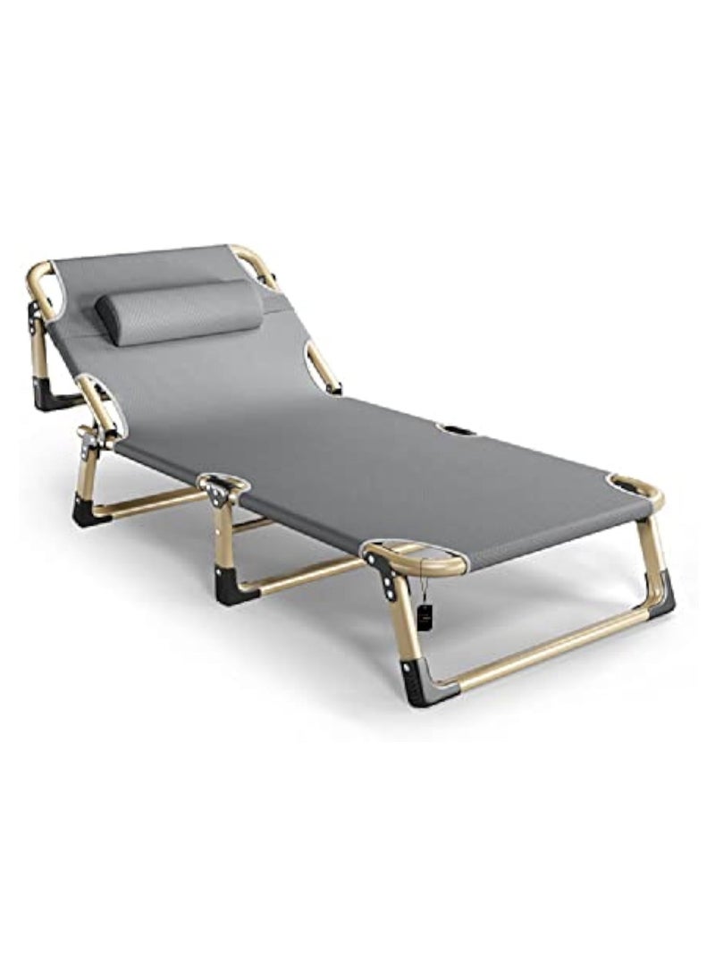 Hihonor Folding Camping Cot, Folding Bed, Single Person Folding Reclining Lounger for Camping Office Lunch Break Outdoor Emergency(Gray)  - Image 1