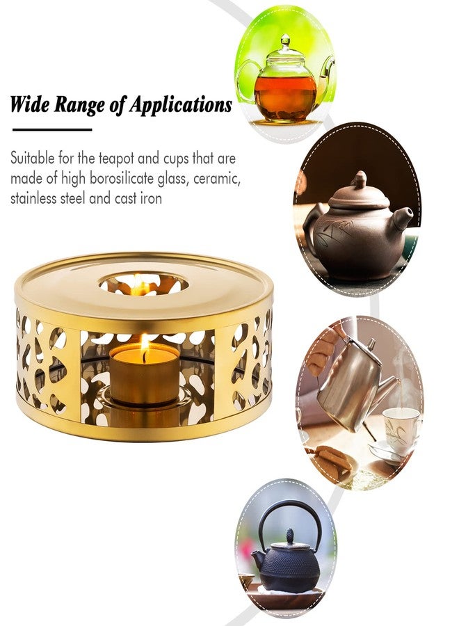 Simtive Teapot Warmer, Brushed Stainless Steel Tea Warmer with Tealight Holder, Gold - Image 3