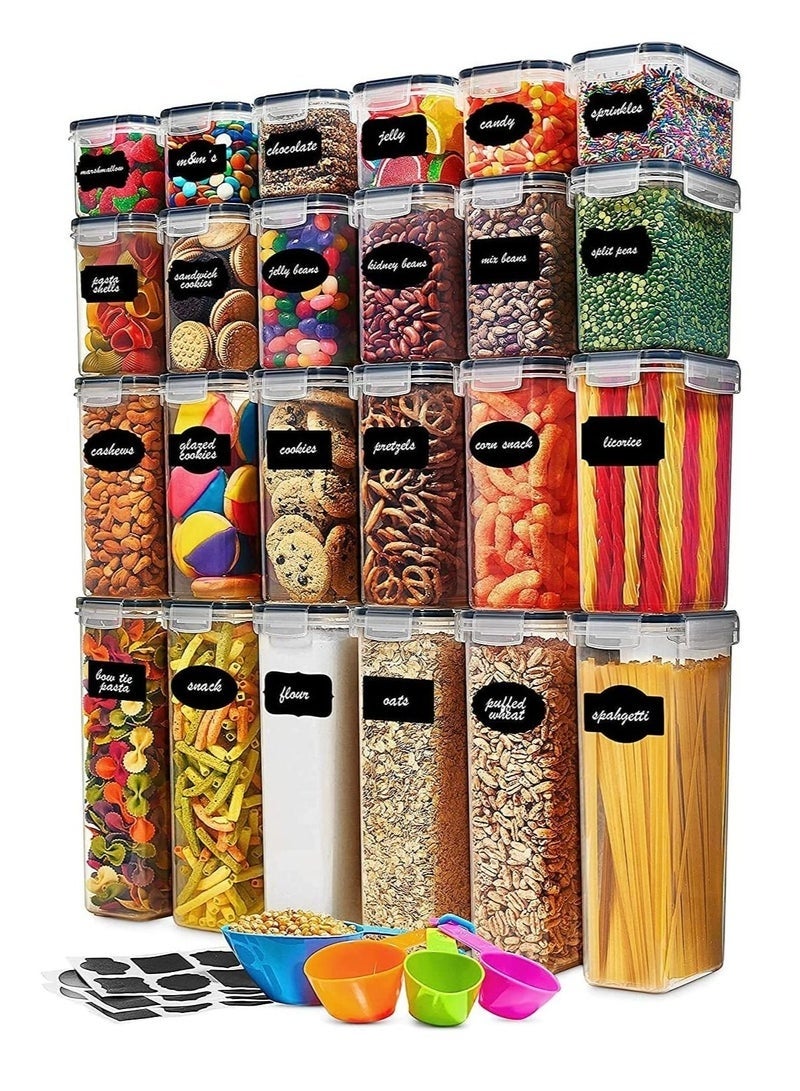 24 Pack Airtight Food Storage Containers with Lids, Clear Pantry Storage Containers for Kitchen Food Pantry Organizers and Storage, Plastic Leak-proof Canisters for Cereal, Flour and Sugar - Image 1
