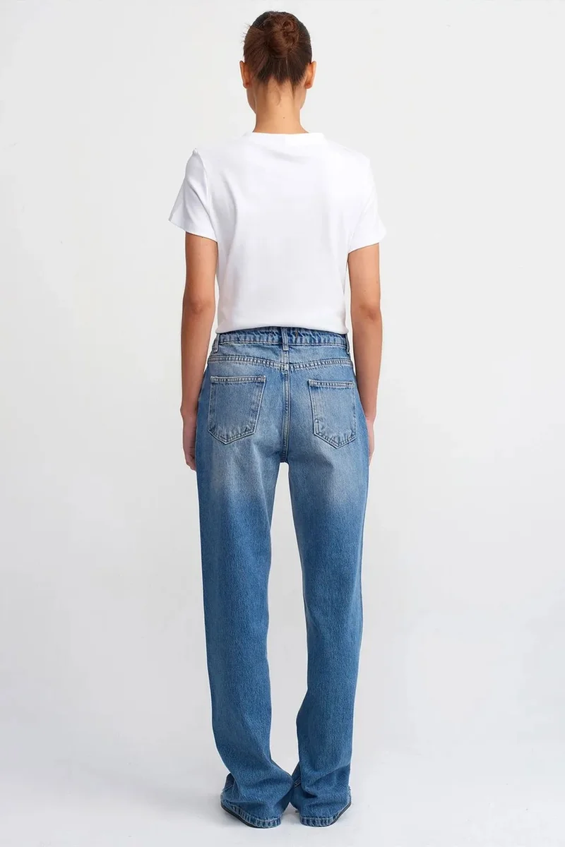 ديلفين DILVIN High-Waist Straight-Leg Cotton Jeans