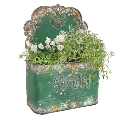 All Chic Metal Wall Planter  Outdoor Hanging Rustic Mount for Farmhouse Garden Decor Green