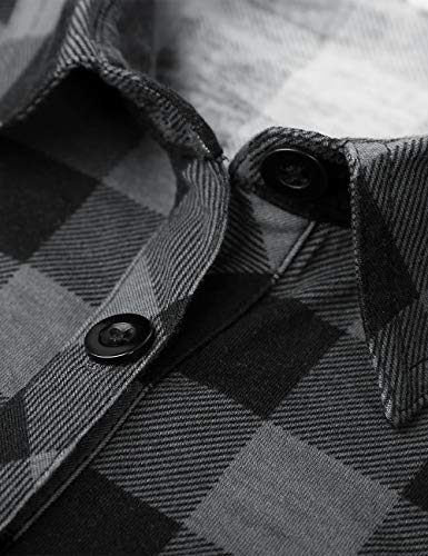 DJT Womens Soft Stretchy Knit Plaid Shirts Roll Up Long Sleeve Collared Button Down Blouses Tops Medium Black Plaid - Image 4