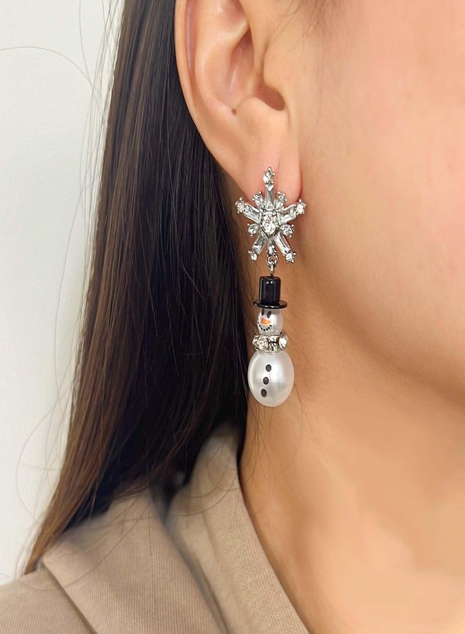 ZMANYIJEW Christmas Earrings for Women Dainty Santa Hat Snowman Snowflake Drop Dangle Earrings Crystal Festival Holiday Christmas Jewelry (snow-silver) - Image 3
