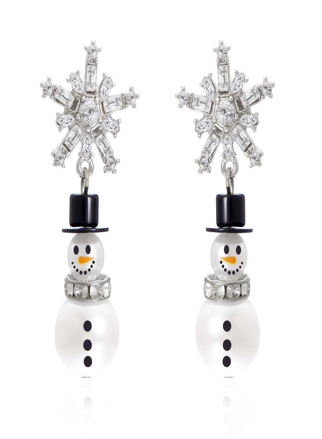 ZMANYIJEW Christmas Earrings for Women Dainty Santa Hat Snowman Snowflake Drop Dangle Earrings Crystal Festival Holiday Christmas Jewelry (snow-silver) - Image 1