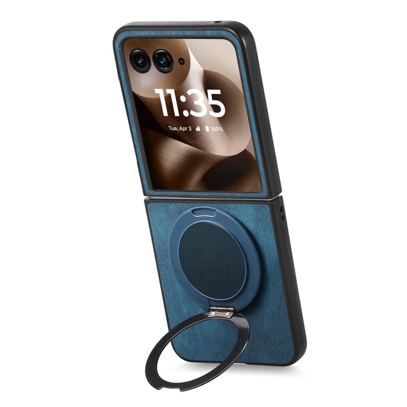 erorex For Motorola Moto Razr 40 Ultra Retro Leather Rotation Round Holder Phone Case(Blue) - Image 3