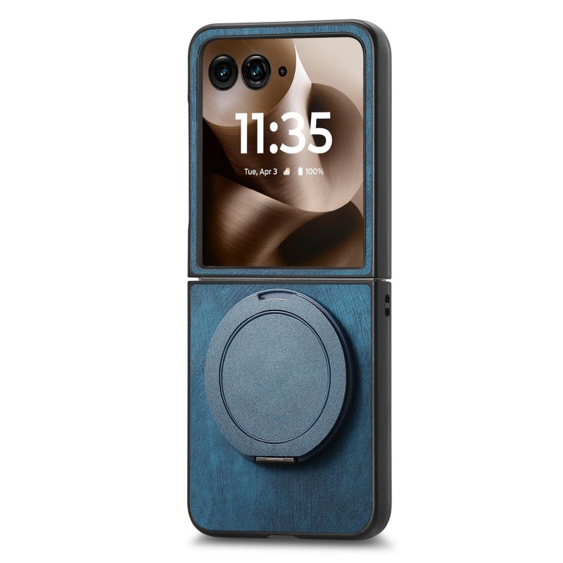 erorex For Motorola Moto Razr 40 Ultra Retro Leather Rotation Round Holder Phone Case(Blue) - Image 2