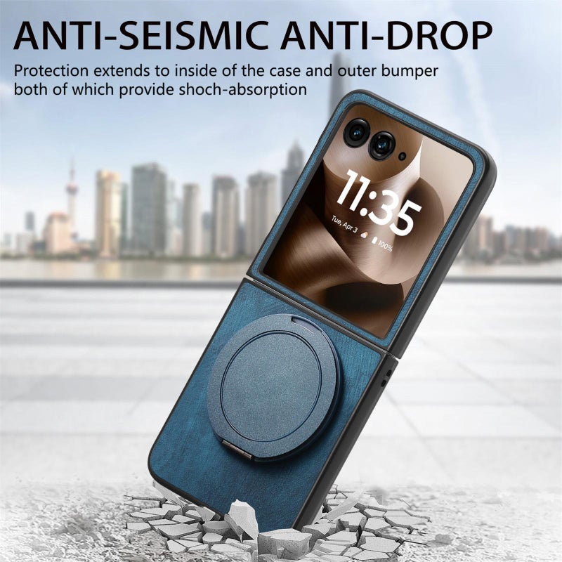 erorex For Motorola Moto Razr 40 Ultra Retro Leather Rotation Round Holder Phone Case(Blue) - Image 5