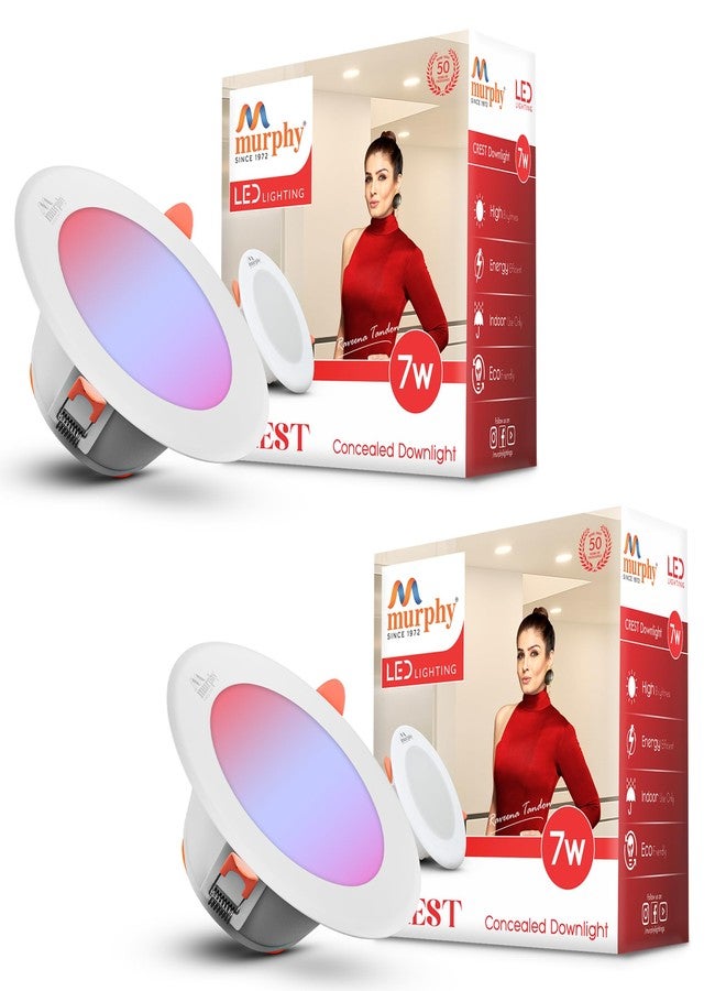 Murphy Crest Premium 7W 3-in-1 LED Concealed Down Light |Red, Blue & Pink | Switch Controlled Color Changing | Modern False Ceiling Lighting | 2-Year Warranty | Pack of 2 - Image 1
