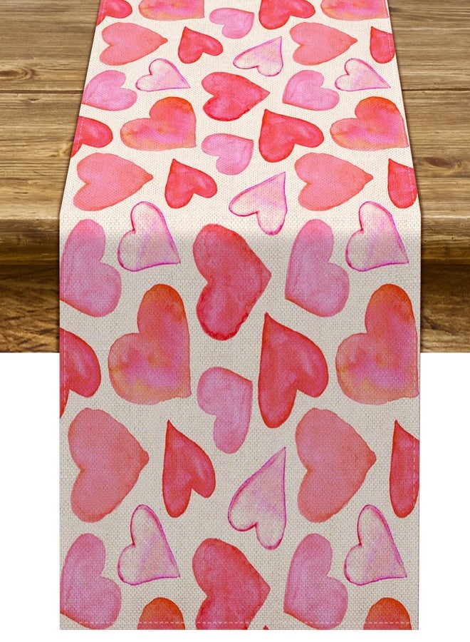 Pudodo Valentine's Day Table Runner Romantic Anniversary Party Decoration Pink Red Love Heart Kitchen Dining Room Home Decor (13" x 72") - Image 1