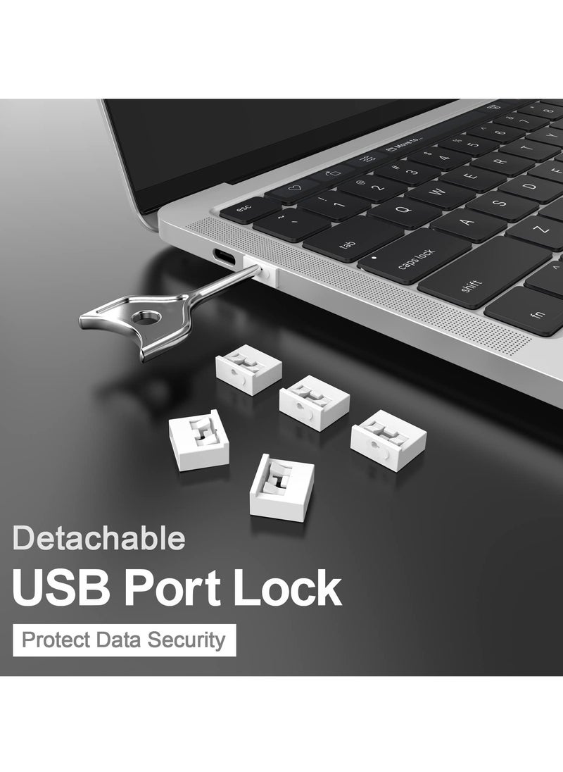 10Pcs USB Port Blocker Set with Key, Locking USB-A Dust Caps, Port Plugs for Computers, TVs, Routers, Compatible with USB-A Female Ports, White