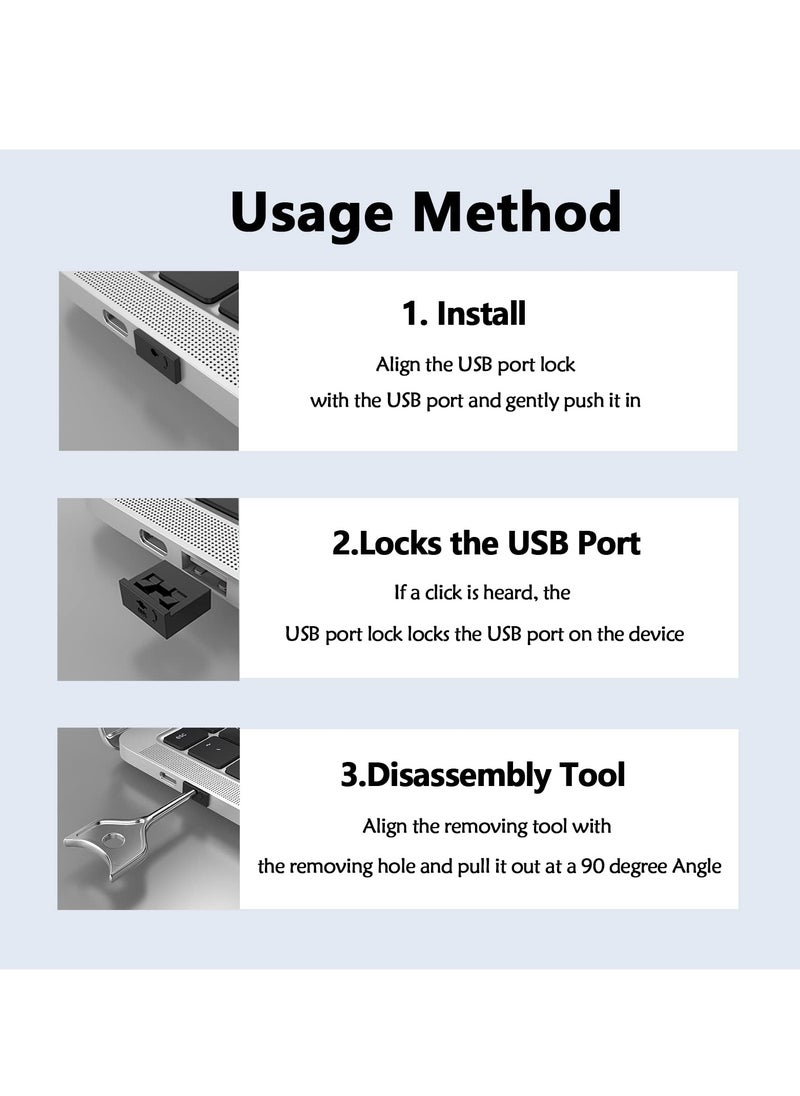 10Pcs USB Port Blocker Set with Key, Locking USB-A Dust Caps, Port Plugs for Computers, TVs, Routers, Compatible with USB-A Female Ports, White