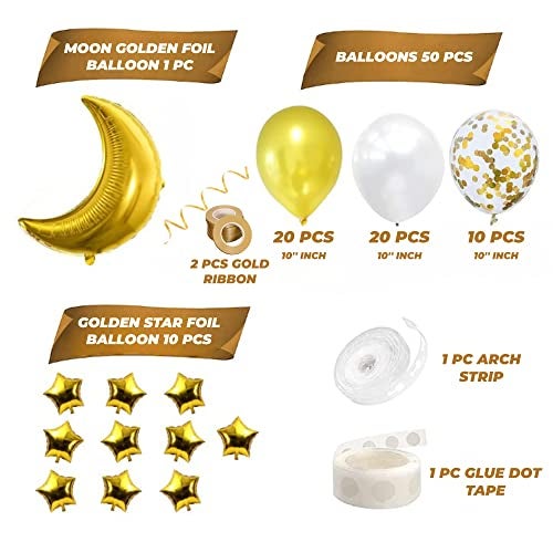 TOYXE Moon Star Foil with Metallic and Confetti Latex Balloons Set of 65 Pcs - Image 2
