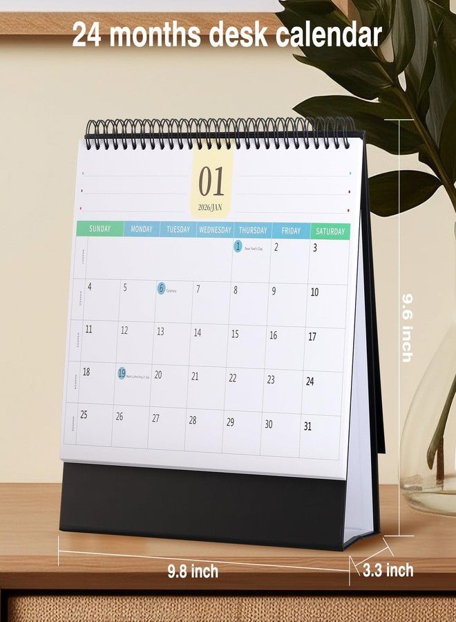 FOBOZONE Desk Calendar 2026-2027, 2 Years Calendar Runs from Jan. 2026 until Dec 2027, Table Monthly Planner with Stickers for Home,Office,School Organization(L-Black,9.8" x 9.6") - Image 2