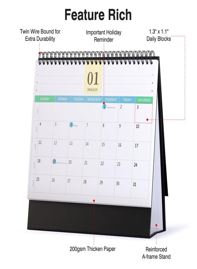 FOBOZONE Desk Calendar 2026-2027, 2 Years Calendar Runs from Jan. 2026 until Dec 2027, Table Monthly Planner with Stickers for Home,Office,School Organization(L-Black,9.8" x 9.6") - Image 4