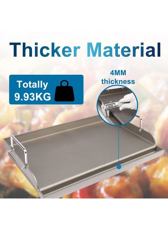 Utheer Cast Iron Griddle for Gas Grill, 25" x16" Flat Top for Outdoor Grill Rectangular Plate with Removable Handles for Charcoal Camping, Tailgating, and Parties - Image 3