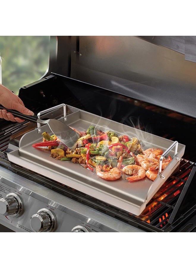 Utheer Cast Iron Griddle for Gas Grill, 25" x16" Flat Top for Outdoor Grill Rectangular Plate with Removable Handles for Charcoal Camping, Tailgating, and Parties - Image 2