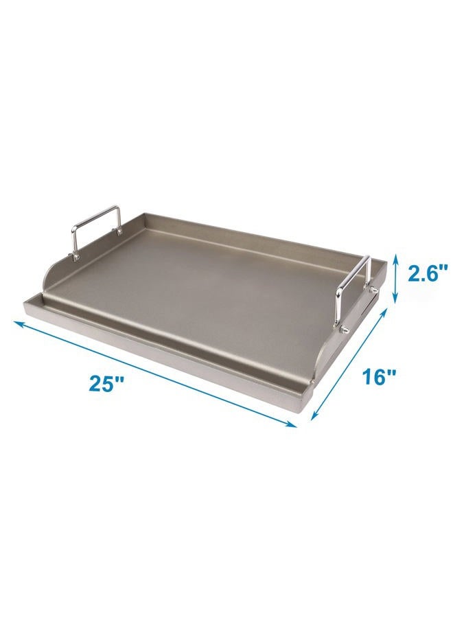 Utheer Cast Iron Griddle for Gas Grill, 25" x16" Flat Top for Outdoor Grill Rectangular Plate with Removable Handles for Charcoal Camping, Tailgating, and Parties - Image 4