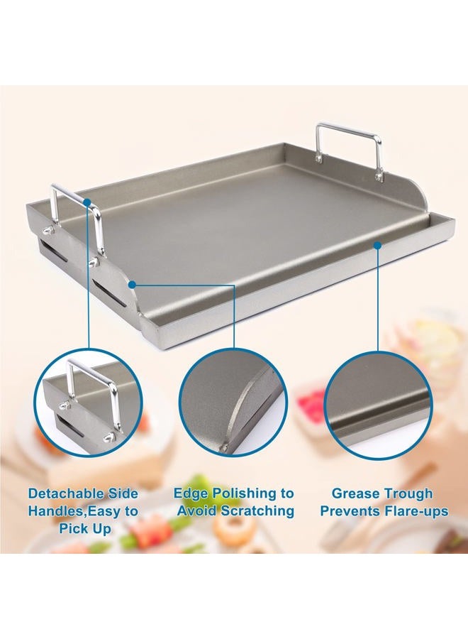 Utheer Cast Iron Griddle for Gas Grill, 25" x16" Flat Top for Outdoor Grill Rectangular Plate with Removable Handles for Charcoal Camping, Tailgating, and Parties - Image 5