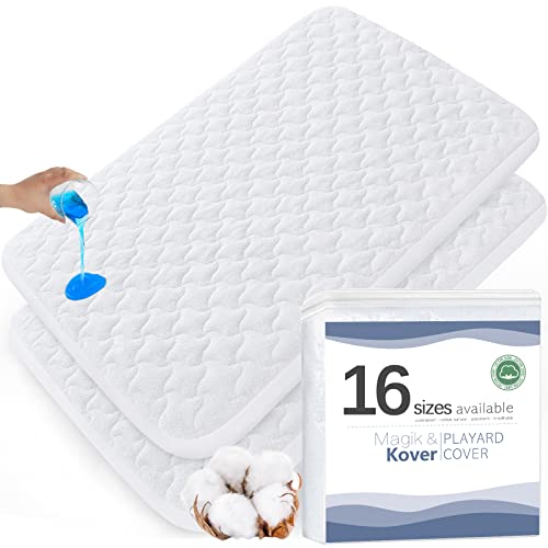 Magik & Kover Pack and Play Mattress Pad Protector 38" x 26", 2 Pack Waterproof Pack and Play Cover Sheets, Compatible with Graco Pack n Play, Baby Trend, Dream On Me & Pamo Babe, Quilted Cotton Terry Surface - Image 1