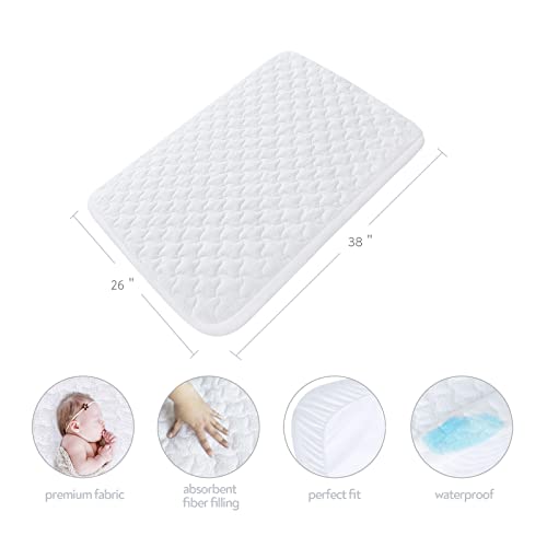 Magik & Kover Pack and Play Mattress Pad Protector 38" x 26", 2 Pack Waterproof Pack and Play Cover Sheets, Compatible with Graco Pack n Play, Baby Trend, Dream On Me & Pamo Babe, Quilted Cotton Terry Surface - Image 3