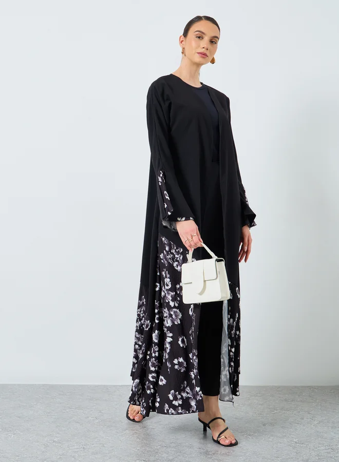 تايك تو Take Two Floral Print Open Front Abaya