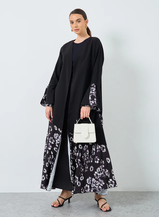 تايك تو Take Two Floral Print Open Front Abaya