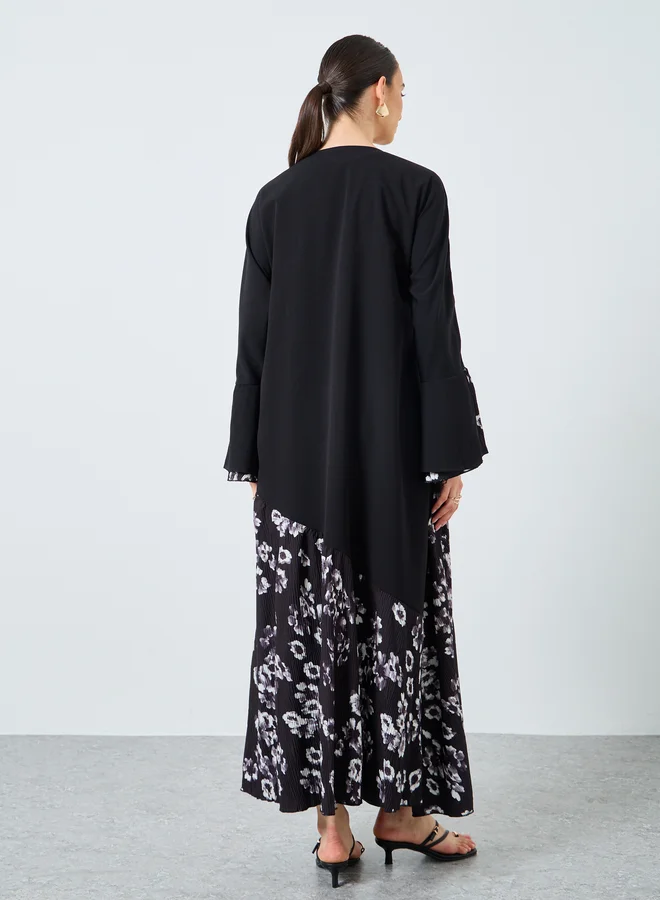تايك تو Take Two Floral Print Open Front Abaya