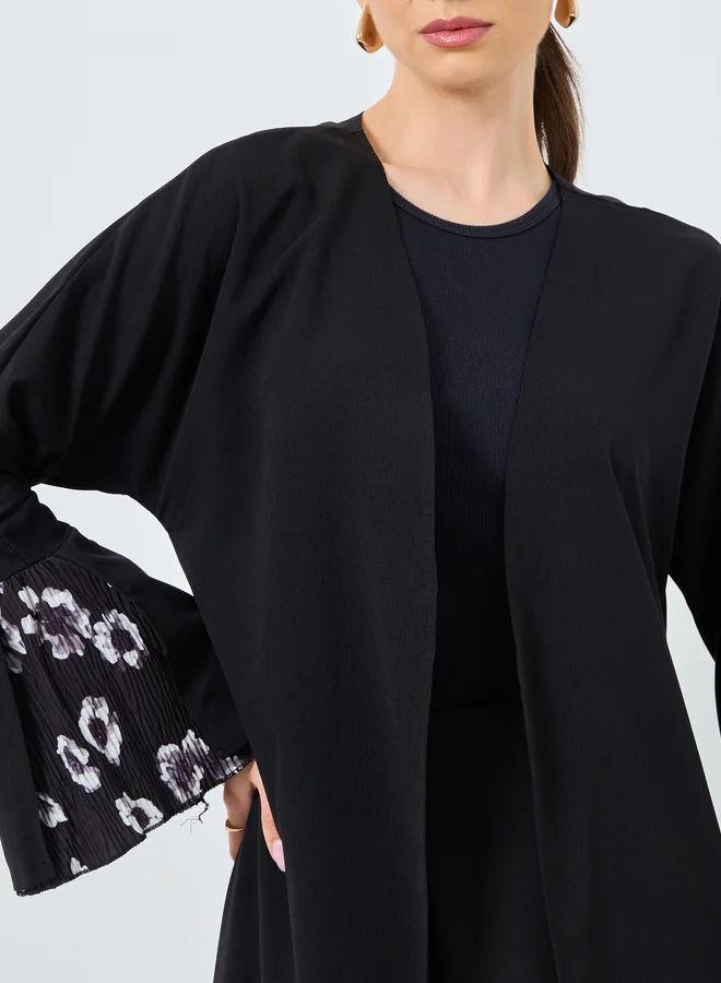 تايك تو Take Two Floral Print Open Front Abaya