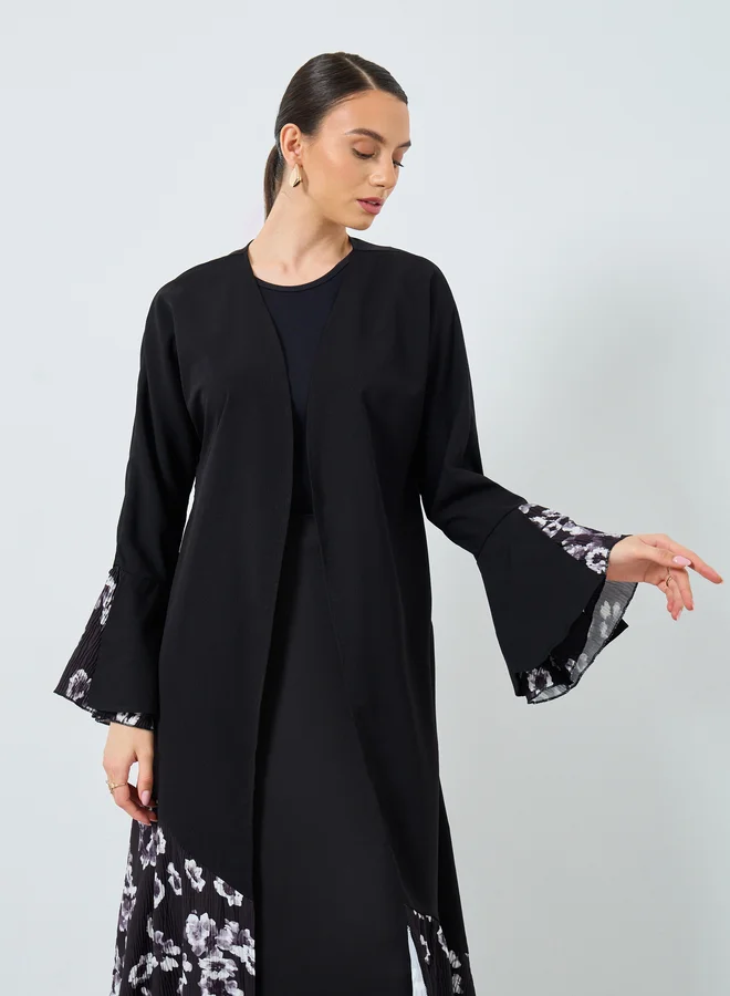 تايك تو Take Two Floral Print Open Front Abaya
