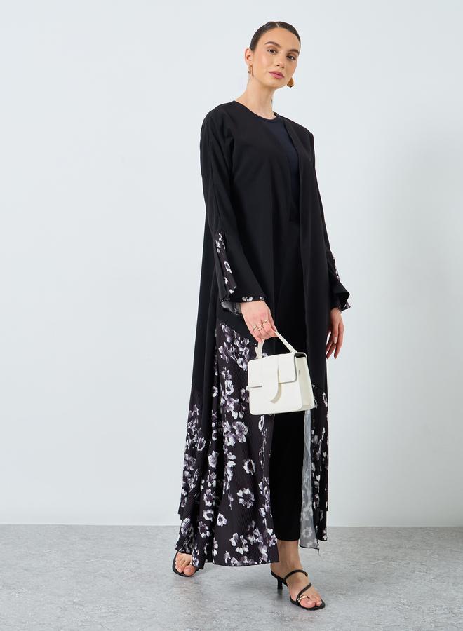 Take Two Floral Print Open Front Abaya - Image 2