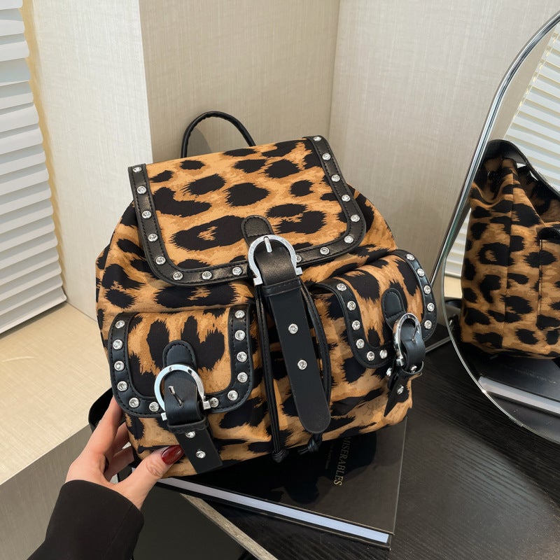 Retro Leopard Print Fashion Trendy Large-Capacity Satchel Shoulder Bag For Women 2025 Stylish Niche Backpack - Image 2