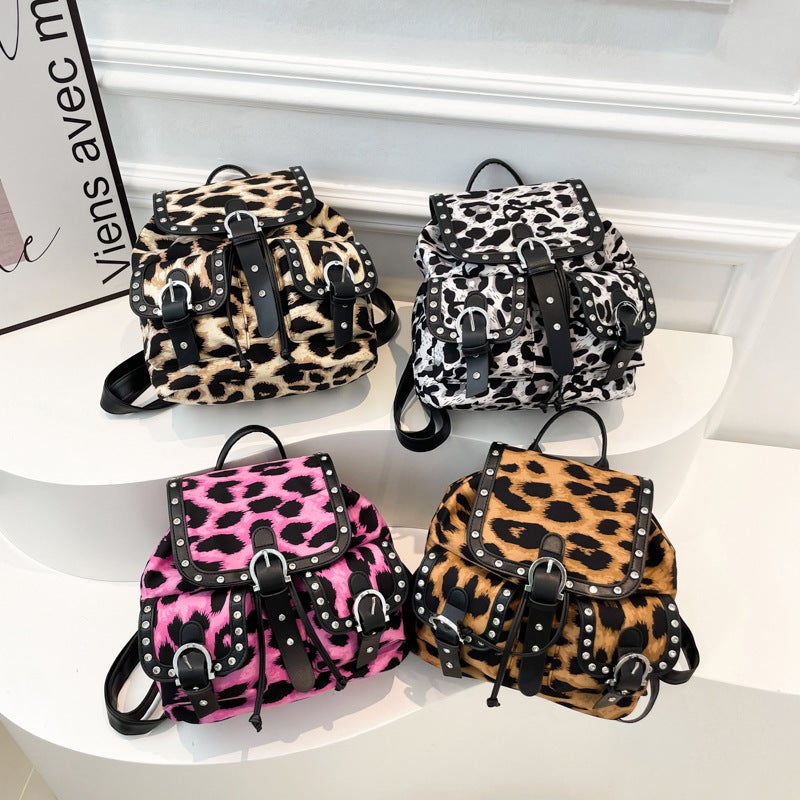Retro Leopard Print Fashion Trendy Large-Capacity Satchel Shoulder Bag For Women 2025 Stylish Niche Backpack - Image 5