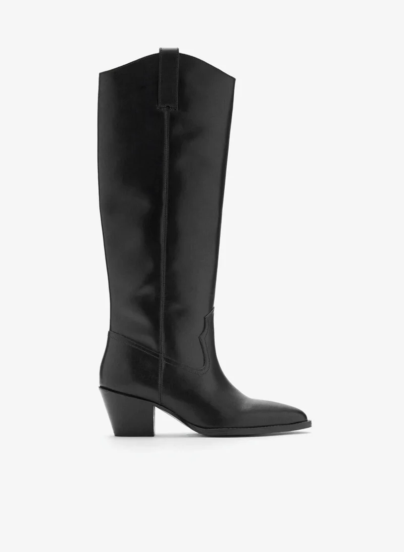 مانجو حذاء بوت جلدي بكعب