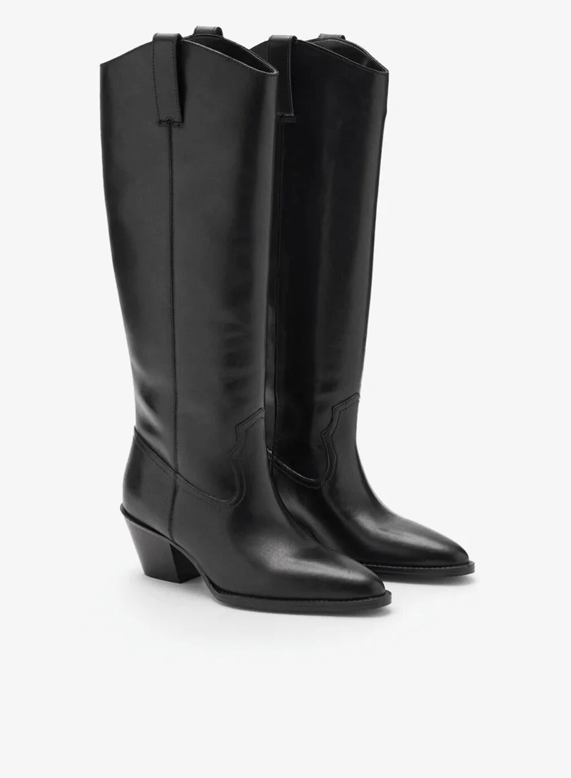 مانجو حذاء بوت جلدي بكعب