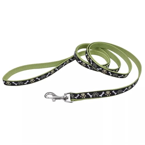 Coastal Pet Ribbon Dog Leash - Contemporary Stylish Look - Durable Fade-Resistant Nylon Material - Perfect for Dogs Brown Paws and Bones, 5/8" x 06' - Image 1