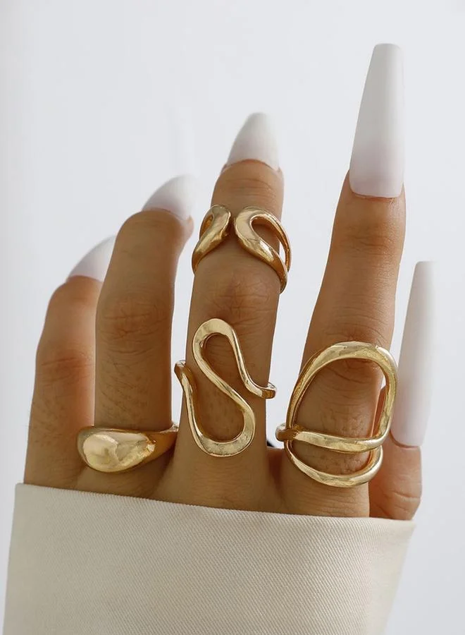 تايك تو حزمة من 4 - خواتم ذهبية مُجوّفة غير منتظمة