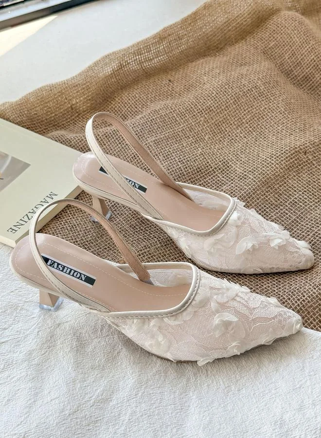 Take Two White Floral Lace Slingback Shoes