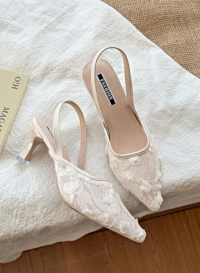 Take Two White Floral Lace Slingback Shoes