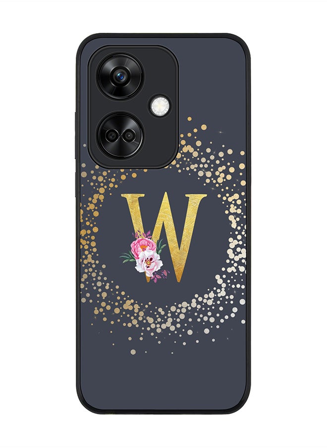 Rugged Black Edge case for OnePlus Nord CE3 Slim fit Phone Case Cover- Custom Monogram Initial Letter Floral Pattern Alphabet - W (Grey)