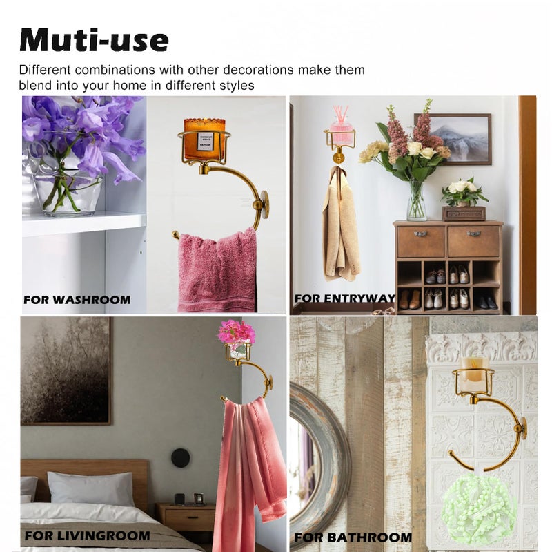 ICCTUO Hand Towel Holder with Vintage Candle Holder for Wall, Towel Hook for Bathroom Wall, Rustic Towel Ring with Elegent Candle Holder, Sturdy Wall Mounted Hanger for Bathroom - Image 2