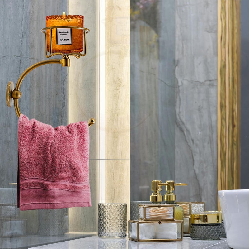 ICCTUO Hand Towel Holder with Vintage Candle Holder for Wall, Towel Hook for Bathroom Wall, Rustic Towel Ring with Elegent Candle Holder, Sturdy Wall Mounted Hanger for Bathroom - Image 5