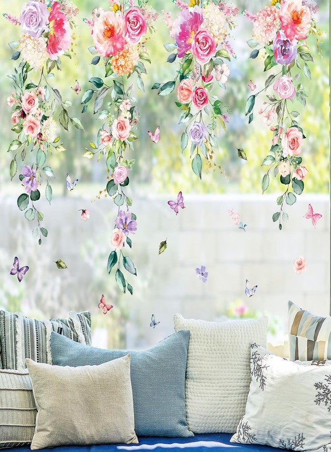 وولاين مجموعة ملصقات نوافذ من 9 أوراق من Whaline، بتصميم زهور الربيع المتدلية، ملصقات زجاجية مزخرفة بأزهار الأوكالبتوس، ألوان مائية وردية وأرجوانية، قابلة لإعادة الاستخدام، لتزيين النوافذ في الحفلات والمنازل والفصول الدراسية. - Image 5