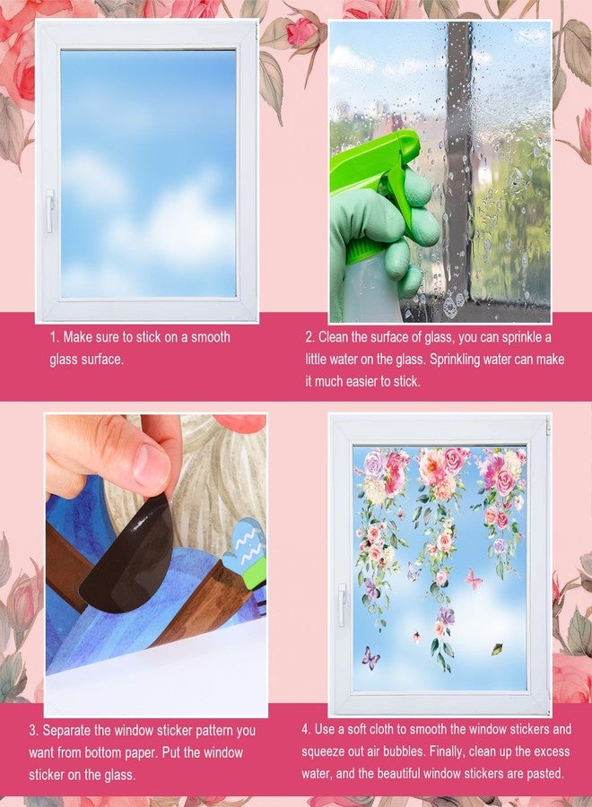 وولاين مجموعة ملصقات نوافذ من 9 أوراق من Whaline، بتصميم زهور الربيع المتدلية، ملصقات زجاجية مزخرفة بأزهار الأوكالبتوس، ألوان مائية وردية وأرجوانية، قابلة لإعادة الاستخدام، لتزيين النوافذ في الحفلات والمنازل والفصول الدراسية. - Image 3