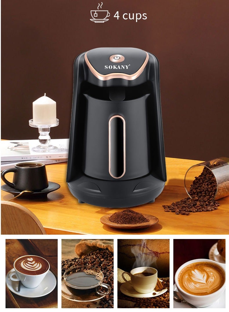 سوكاني ماكينة صنع القهوة التركية الكهربائية سعة 4 أكواب وصانعة المشروبات الساخنة - 600 وات، وظيفة التخمير البطيء SK-04008 أسود - Image 3
