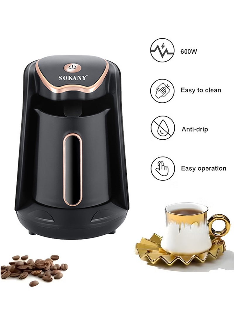 سوكاني ماكينة صنع القهوة التركية الكهربائية سعة 4 أكواب وصانعة المشروبات الساخنة - 600 وات، وظيفة التخمير البطيء SK-04008 أسود - Image 1