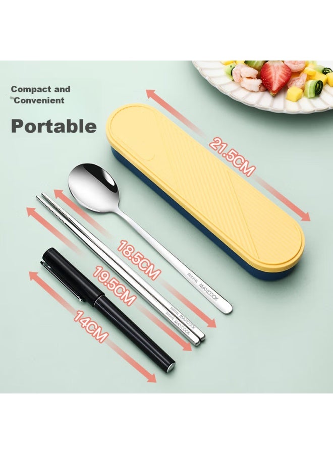 MAX COOK Meichun 316l Stainless Steel Chopsticks, Spoon, Fork Cutlery Set, Portable Chopsticks And Spoon Four-piece Set, Blue Mcgc1054 - Image 3