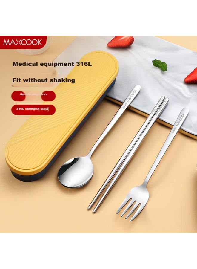MAX COOK Meichun 316l Stainless Steel Chopsticks, Spoon, Fork Cutlery Set, Portable Chopsticks And Spoon Four-piece Set, Blue Mcgc1054 - Image 1