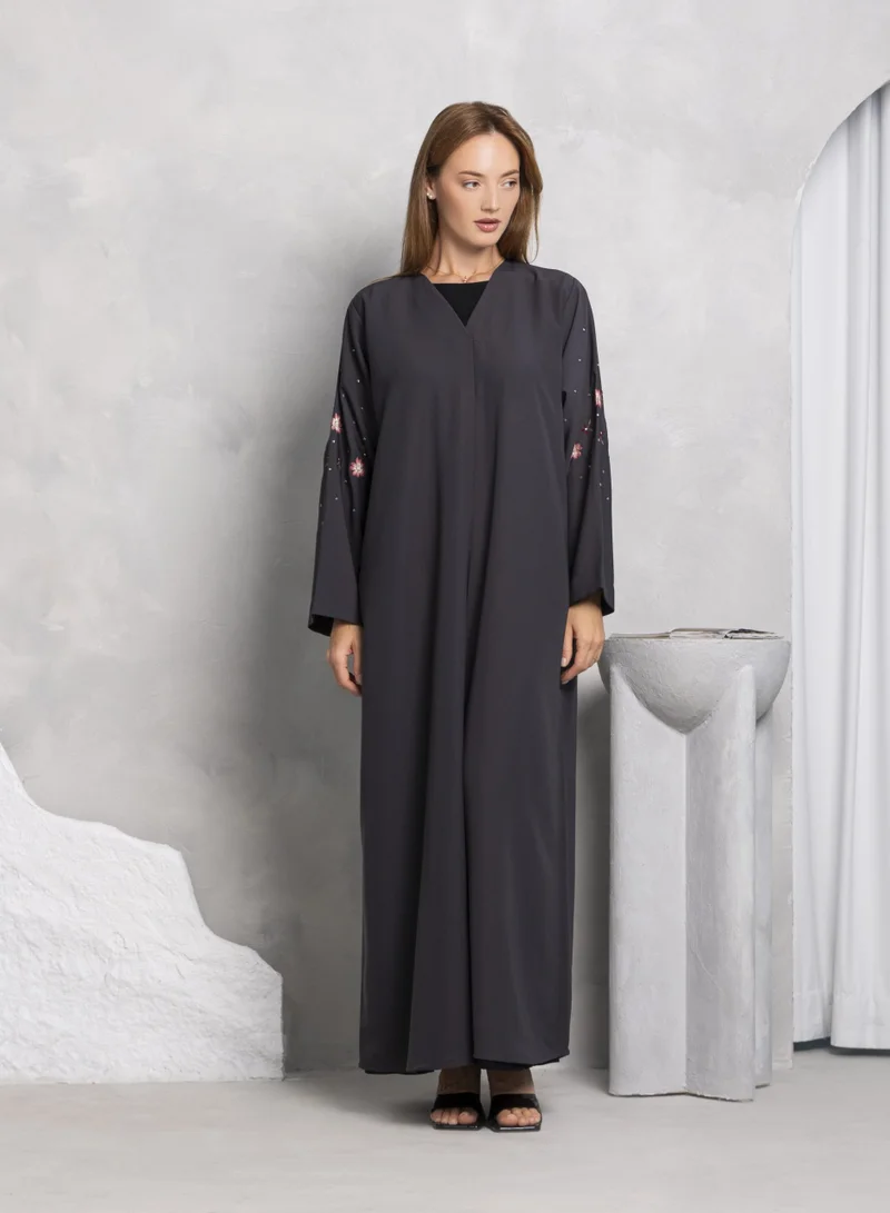 Nikias Grey soft crepe with light thread work on sleeves