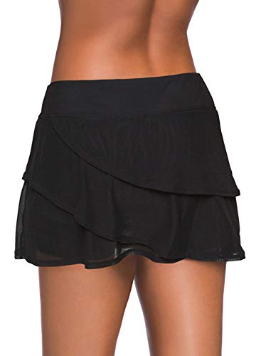 Aleumdr Women's Waistband Swimdress Ruffle Swim Skirt Swimsuit Bottom Black X-Large 14 16 - Image 2